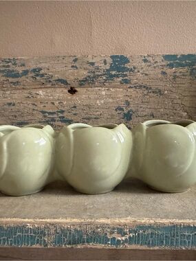 Ceramic Triple Planter in Soft Sage Green